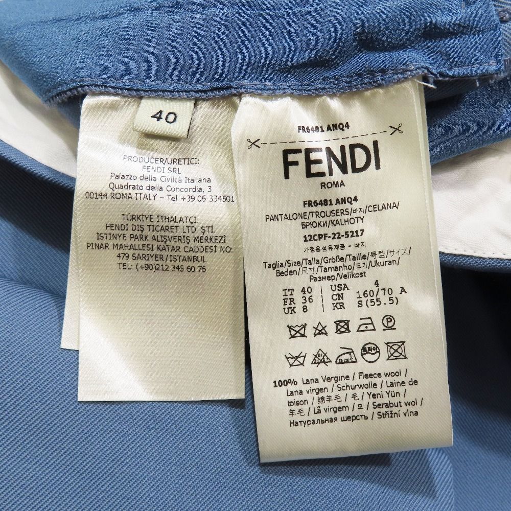 Fendi Wide Pants Trousers Boots Cut Pleated Logo Belt 40 Sac Blue