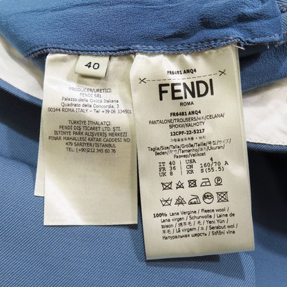 Fendi Wide Pants Trousers Boots Cut Pleated Logo Belt 40 Sac Blue