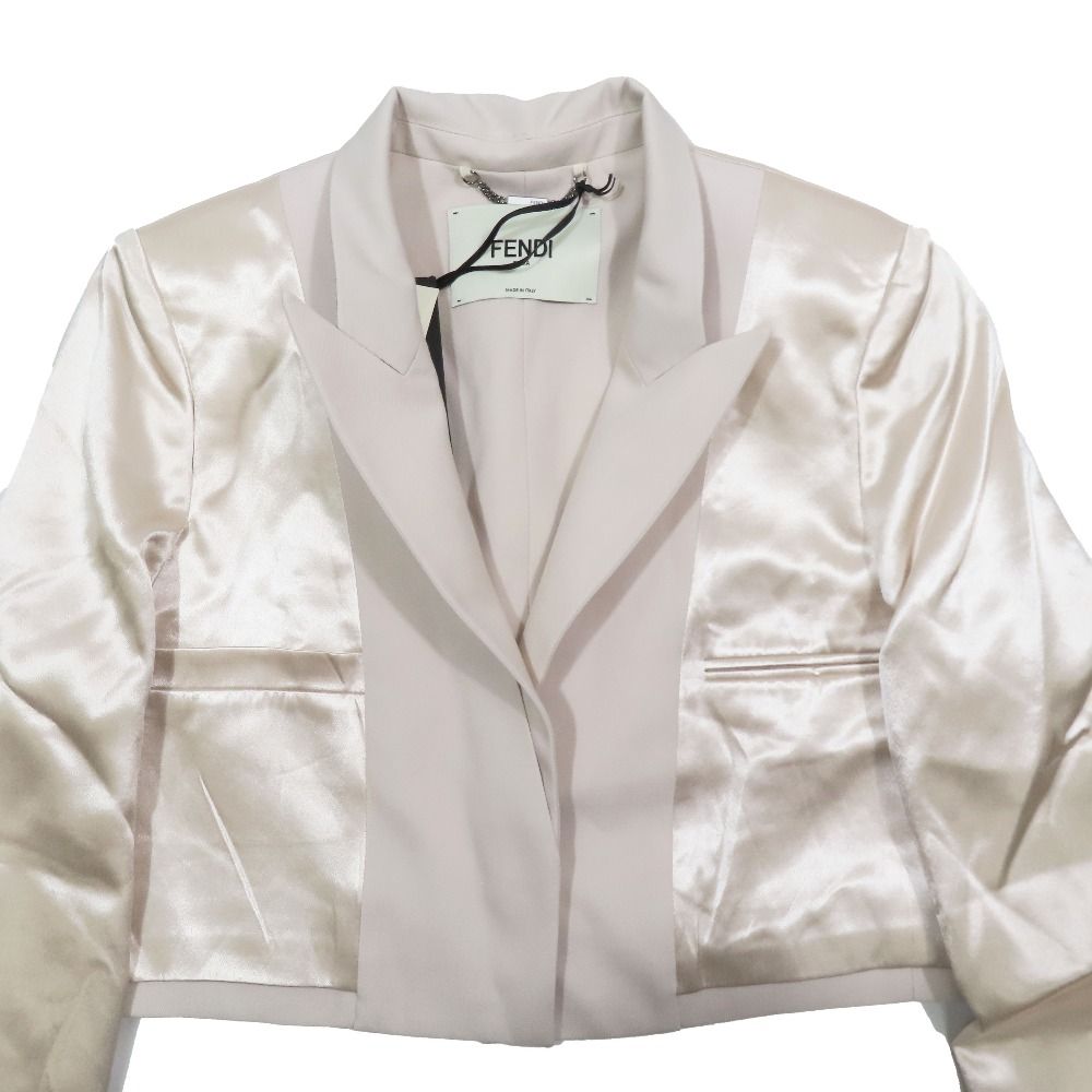 Fendi Inside Out Cropped Tailored Jacket Black Leather Short Length Pink 40