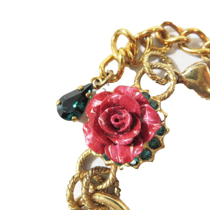 Dolce & Gabbana Bracelet Heart Rose DG Logo Chain Line Stone