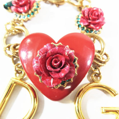 Dolce & Gabbana Bracelet Heart Rose DG Logo Chain Line Stone