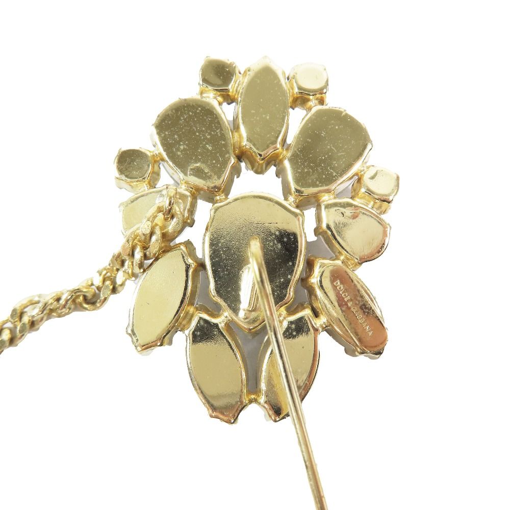 Dolce & Gabbana Crystal Bijou Brooch Lapel Pin Chain Corsage Gold