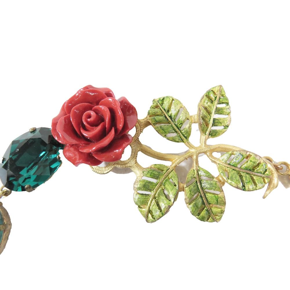 Dolce & Gabbana Necklace Flower Bijou Stone Gold Green