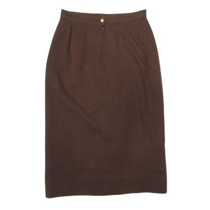 Chanel Vintage CC Logo Gold Button Skirt Suit Collarless Jacket Tight Brown 36