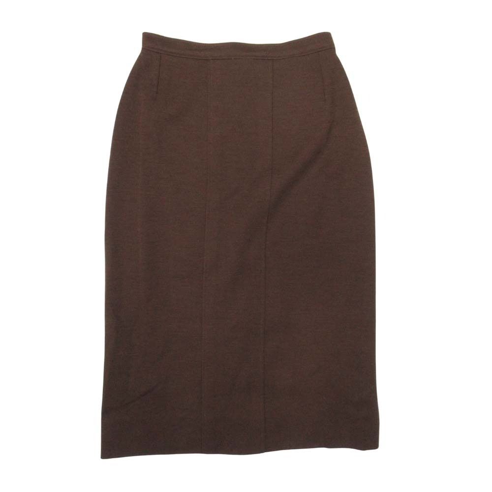 Chanel Vintage CC Logo Gold Button Skirt Suit Collarless Jacket Tight Brown 36
