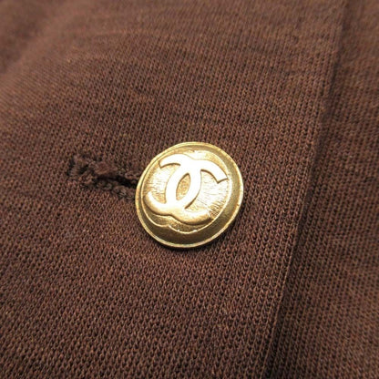 Chanel Vintage CC Logo Gold Button Skirt Suit Collarless Jacket Tight Brown 36