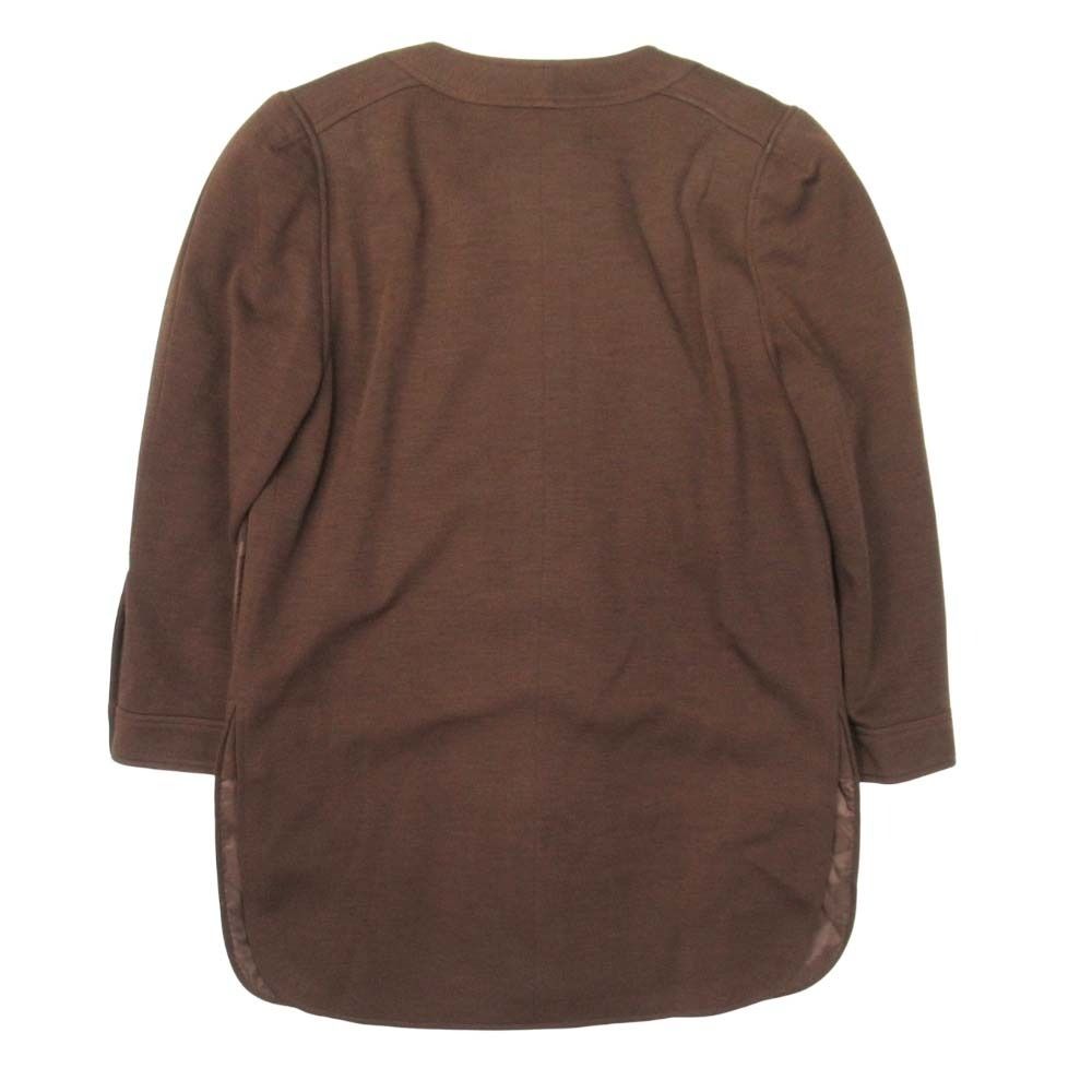 Chanel Vintage CC Logo Gold Button Skirt Suit Collarless Jacket Tight Brown 36