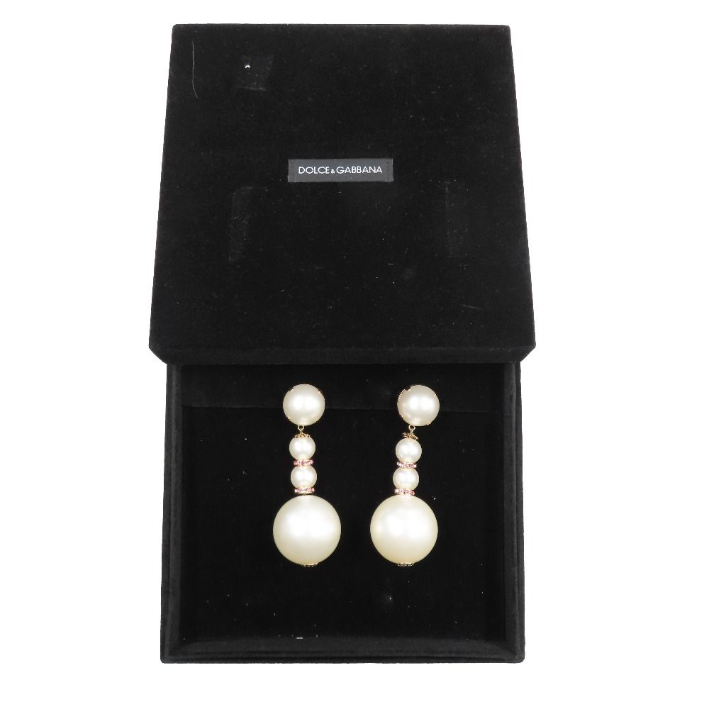 Dolce & Gabbana Big Pearl Earrings Bijou Color Stone Extra Large White