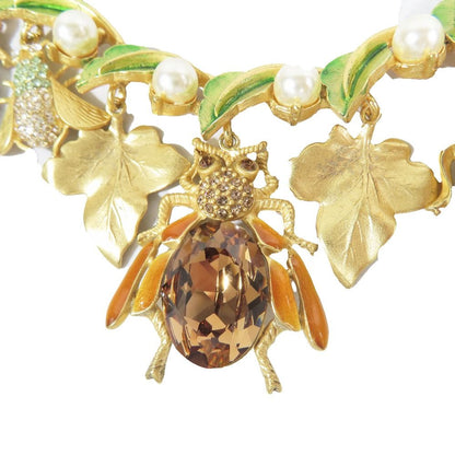 Dolce & Gabbana Insect Leaf Motif Necklace Pearl Visual Chain Gold