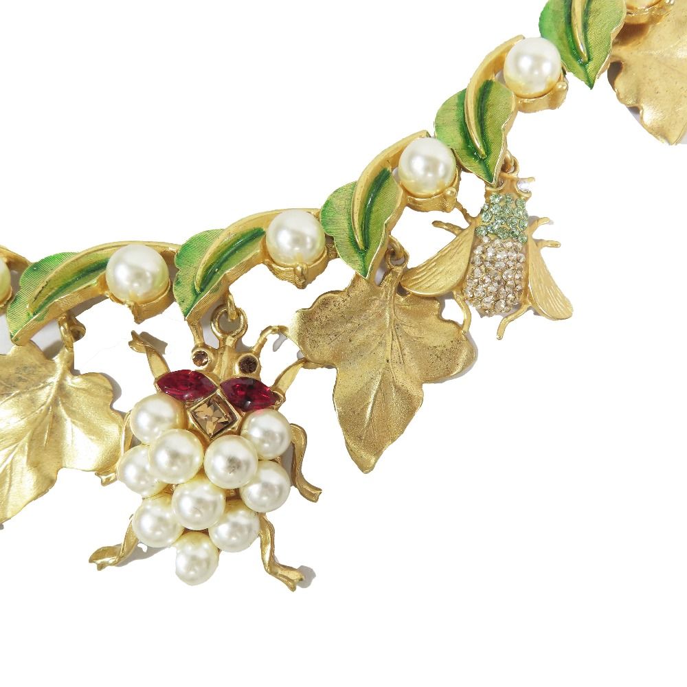 Dolce & Gabbana Insect Leaf Motif Necklace Pearl Visual Chain Gold