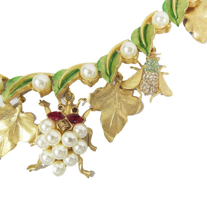 Dolce & Gabbana Insect Leaf Motif Necklace Pearl Visual Chain Gold