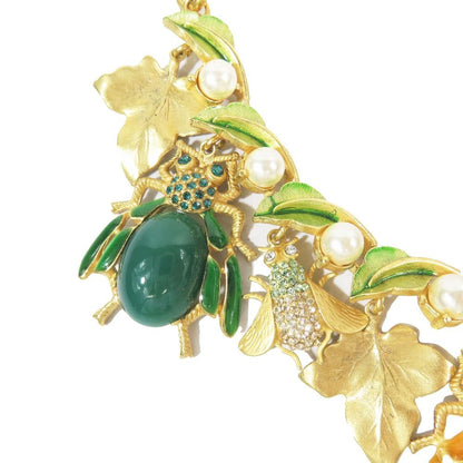 Dolce & Gabbana Insect Leaf Motif Necklace Pearl Visual Chain Gold