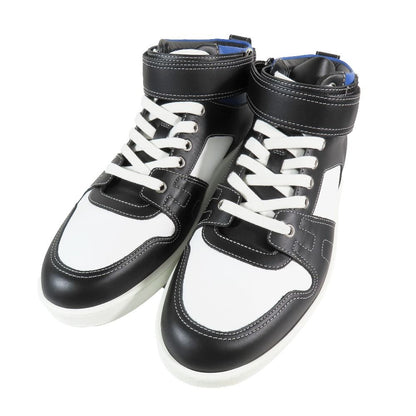 Hermes Logo Clou de Selle Style Leather High Cut Sneakers Shoes Black Blue