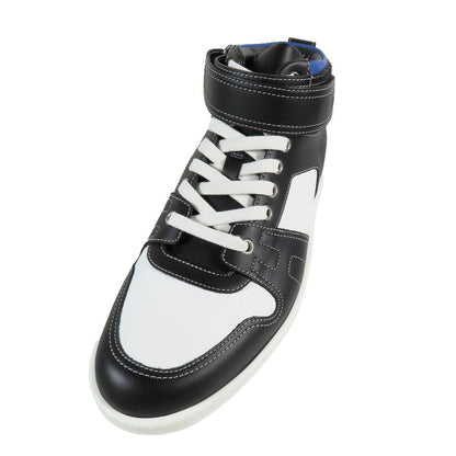 Hermes Logo Clou de Selle Style Leather High Cut Sneakers Shoes Black Blue