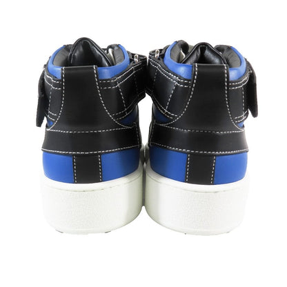 Hermes Logo Clou de Selle Style Leather High Cut Sneakers Shoes Black Blue