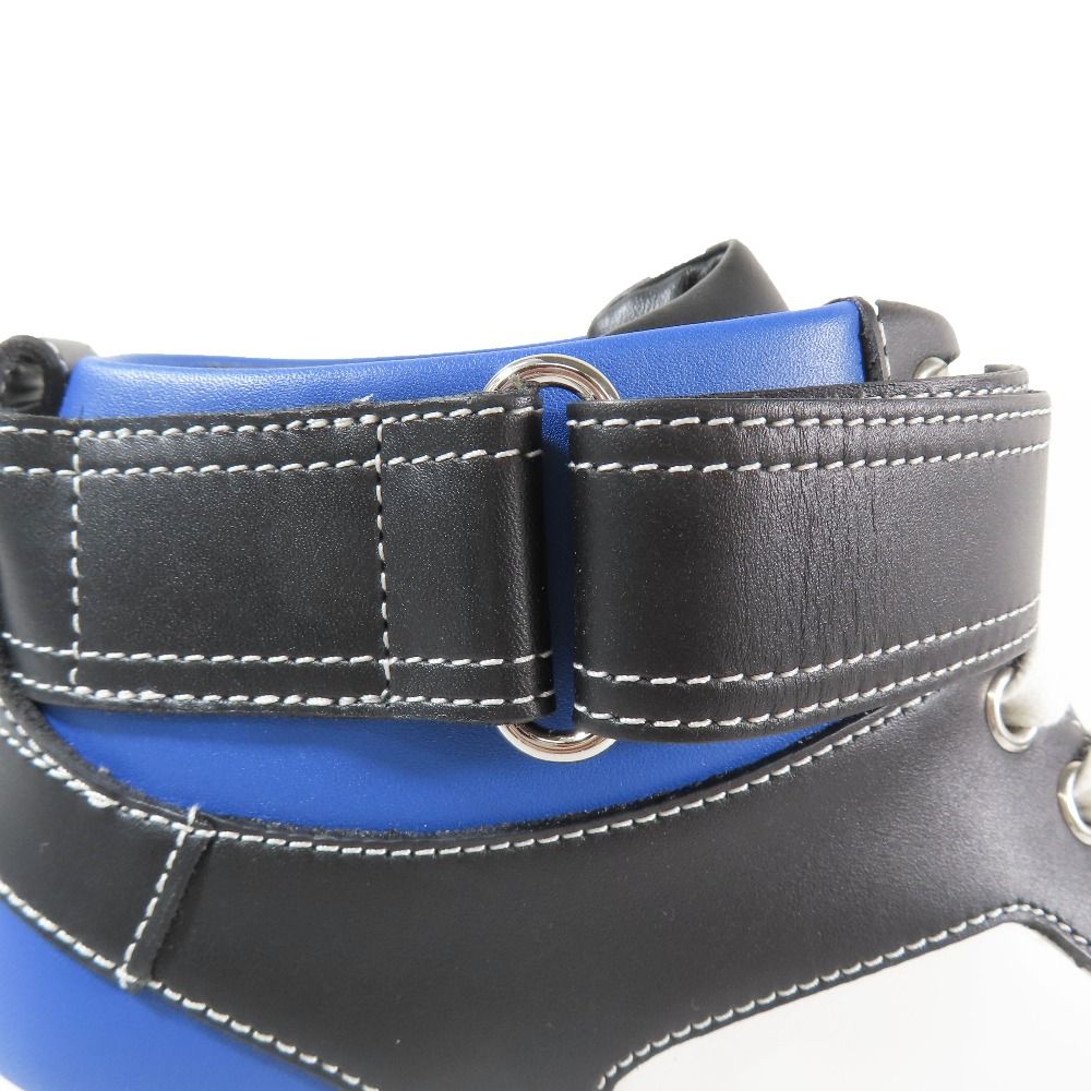 Hermes Logo Clou de Selle Style Leather High Cut Sneakers Shoes Black Blue