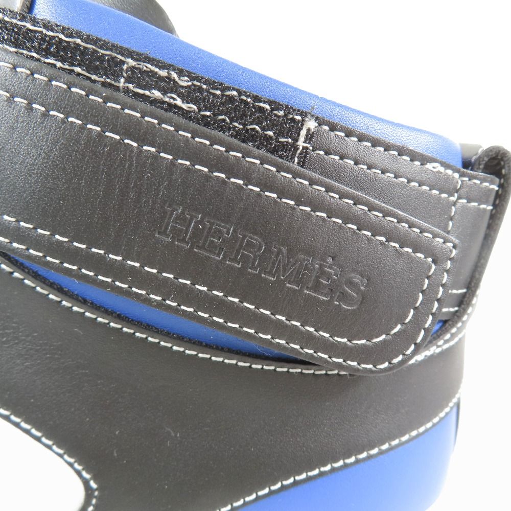 Hermes Logo Clou de Selle Style Leather High Cut Sneakers Shoes Black Blue