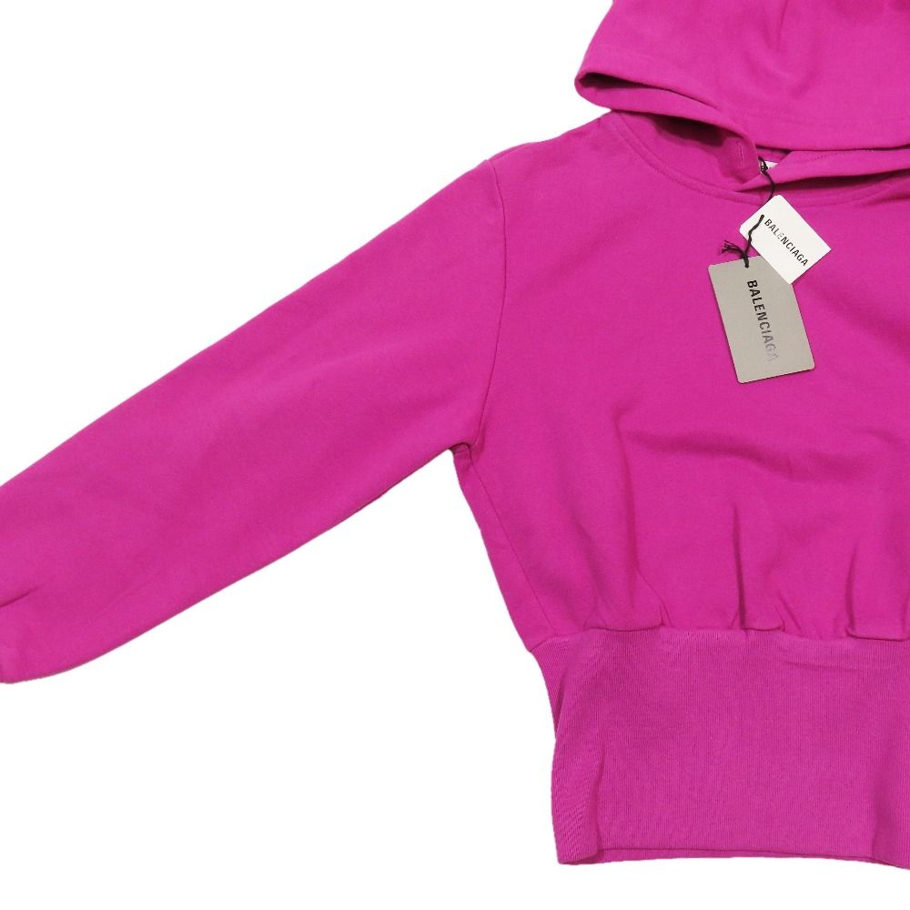 Balenciaga Sweatshirt Cropped Hoodie Long Sleeve Rib Pullover Top S Shocking