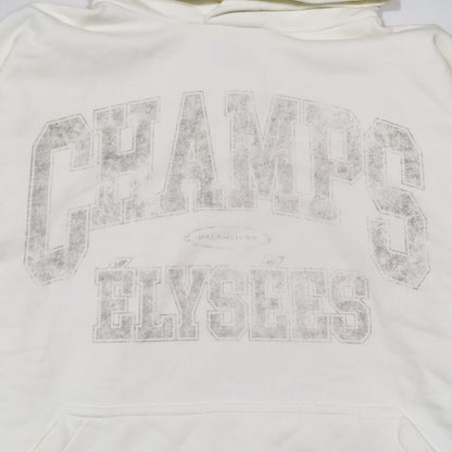 Balenciaga Cotton Hoodie Sweatshirt Pullover Logo Print Top 2 Ivory