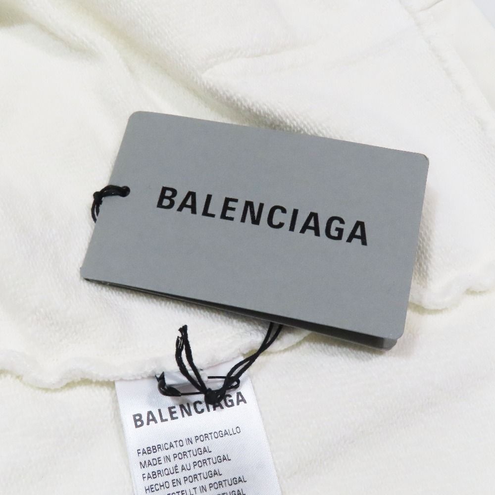 Balenciaga Cotton Hoodie Sweatshirt Pullover Logo Print Top 2 Ivory
