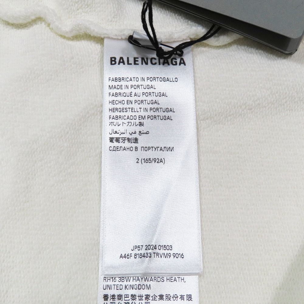 Balenciaga Cotton Hoodie Sweatshirt Pullover Logo Print Top 2 Ivory