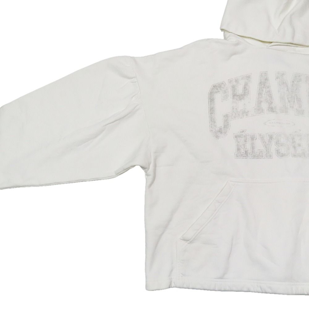 Balenciaga Cotton Hoodie Sweatshirt Pullover Logo Print Top 2 Ivory
