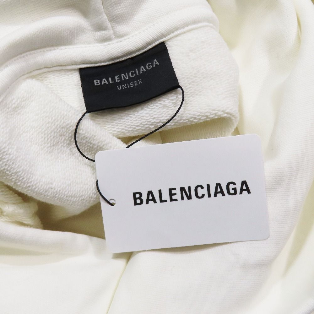 Balenciaga Cotton Hoodie Sweatshirt Pullover Logo Print Top 2 Ivory