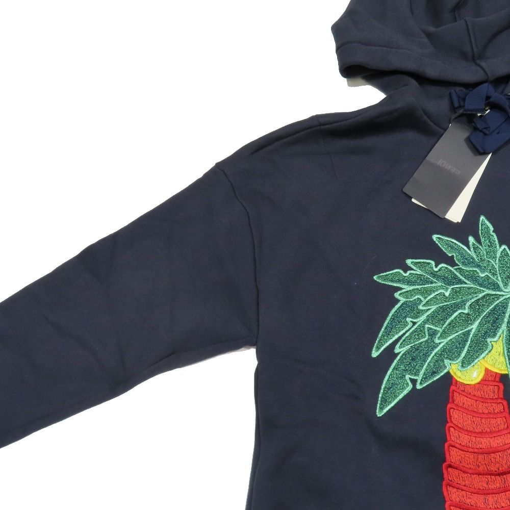 Fendi Fishtail Hoodie Sweatshirt Pullover Logo Palm Tree Embroidery Brushed