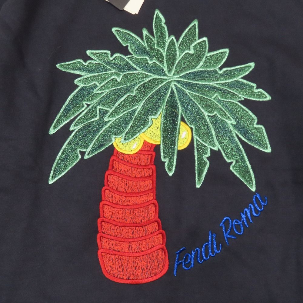Fendi Fishtail Hoodie Sweatshirt Pullover Logo Palm Tree Embroidery Brushed