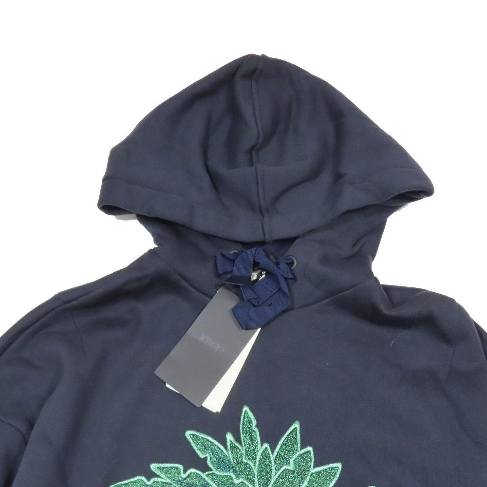 Fendi Fishtail Hoodie Sweatshirt Pullover Logo Palm Tree Embroidery Brushed