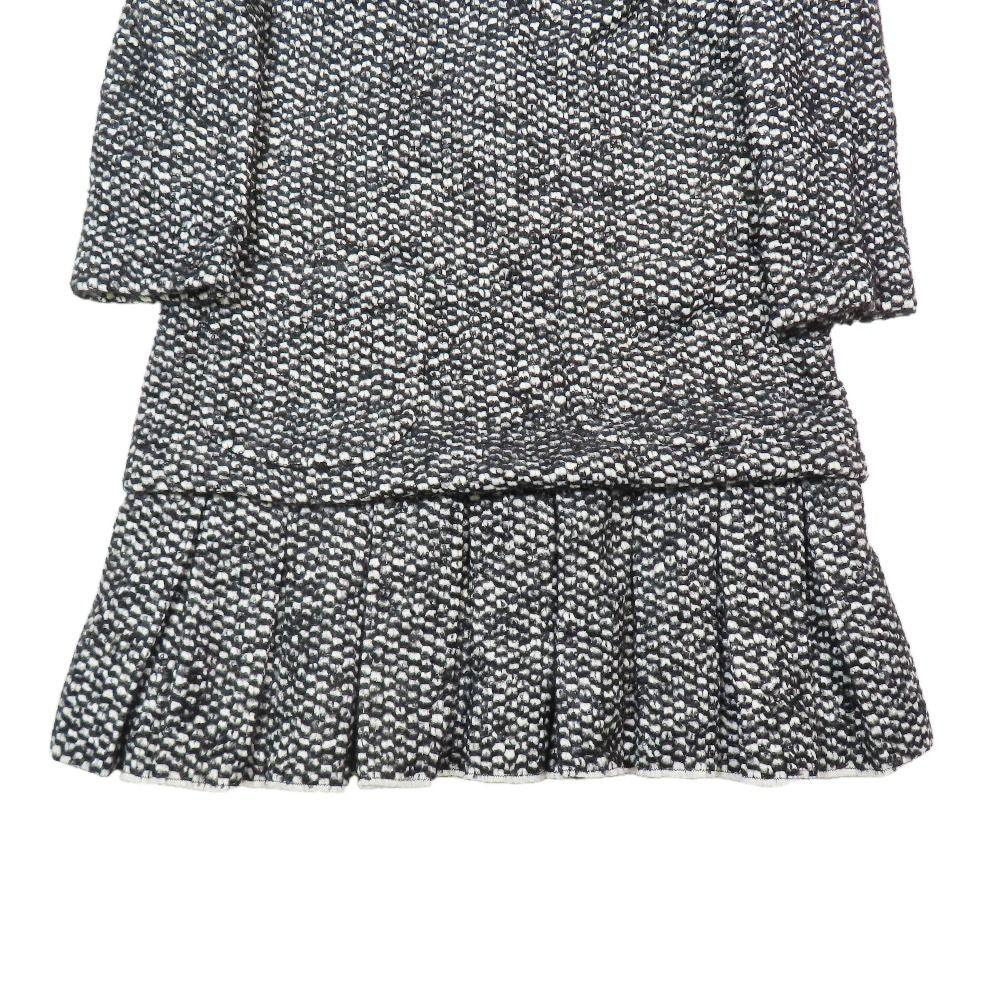 Dolce & Gabbana Tweed Dress Long Sleeve Half Knee Length Pleated Skirt 38 Black