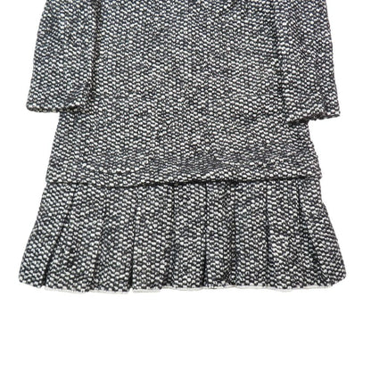Dolce & Gabbana Tweed Dress Long Sleeve Half Knee Length Pleated Skirt 38 Black