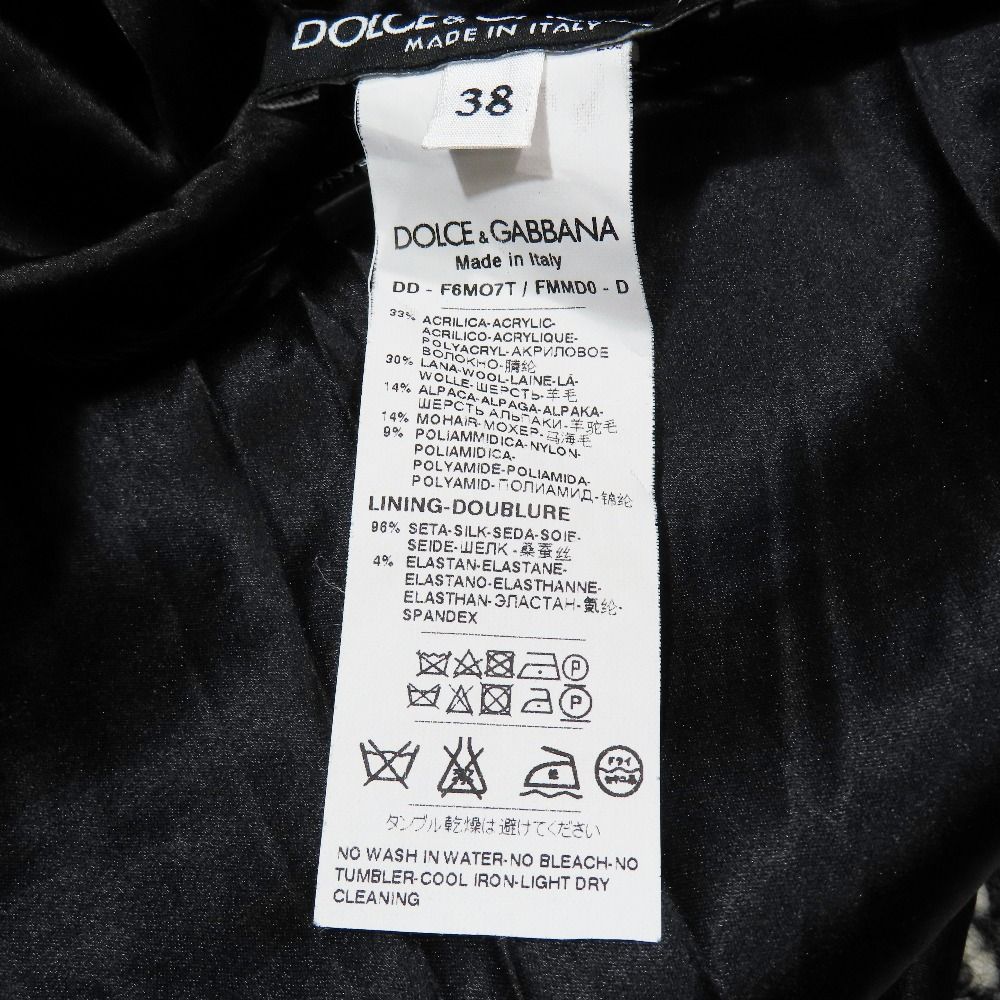 Dolce & Gabbana Tweed Dress Long Sleeve Half Knee Length Pleated Skirt 38 Black