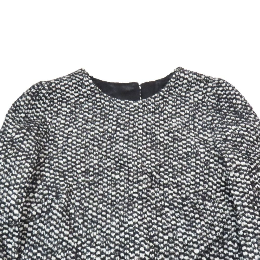 Dolce & Gabbana Tweed Dress Long Sleeve Half Knee Length Pleated Skirt 38 Black