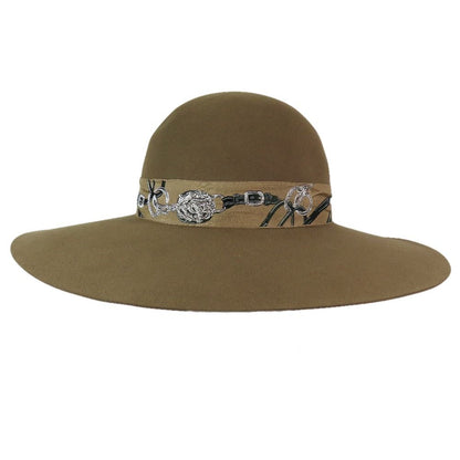 Hermes Francoise Brides de Gala Rabbit Wool Felt Long Brim Hat Wide 57 Brown
