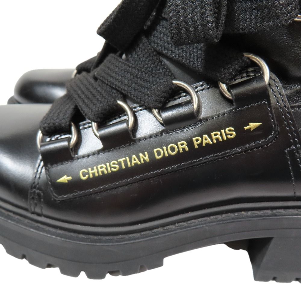 Dior Leather Boots Lace Up Logo Print Shoes 37 Black