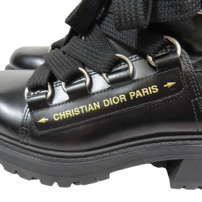 Dior Leather Boots Lace Up Logo Print Shoes 37 Black