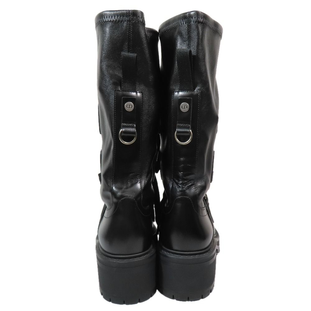 Dior Leather Boots Lace Up Logo Print Shoes 37 Black