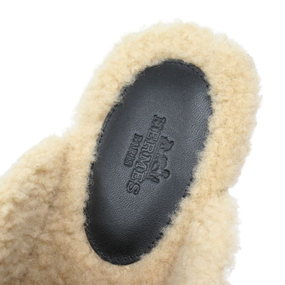 Hermes Carlotta Shearling Sandals Mules Shoes Kelly Silver Studs