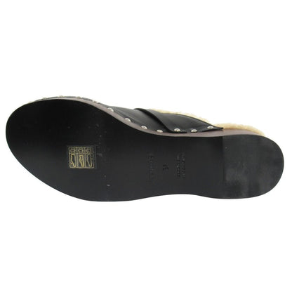Hermes Carlotta Shearling Sandals Mules Shoes Kelly Silver Studs