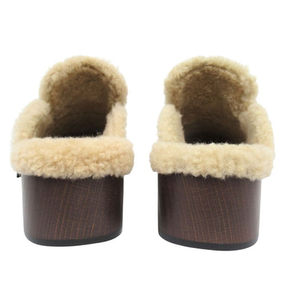 Hermes Carlotta Shearling Sandals Mules Shoes Kelly Silver Studs