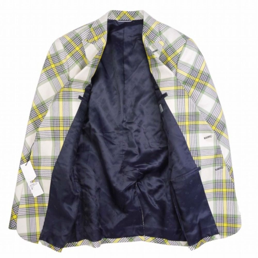 Dior by Kim Jones Tailored Jacket Bias Check Single 2 Buttons Blue Leather 48