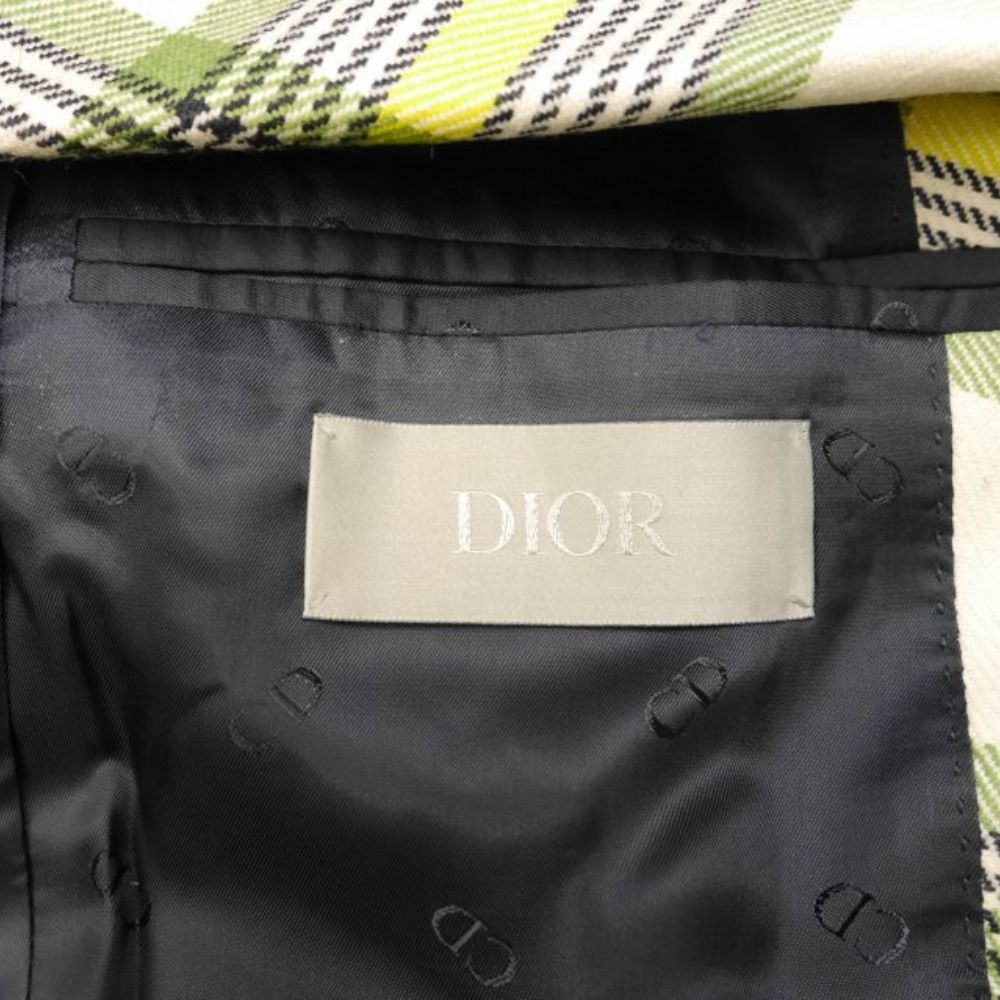 Dior by Kim Jones Tailored Jacket Bias Check Single 2 Buttons Blue Leather 48