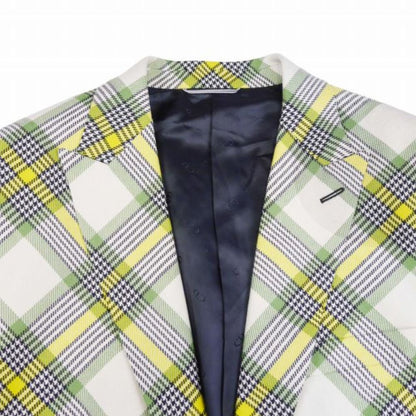 Dior by Kim Jones Tailored Jacket Bias Check Single 2 Buttons Blue Leather 48