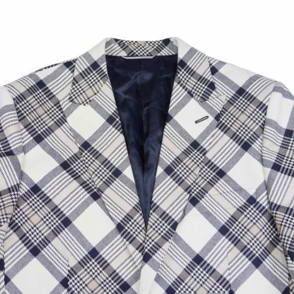 Dior by Kim Jones Tailored Jacket Bias Check Single 2 Buttons Blue Leather 48