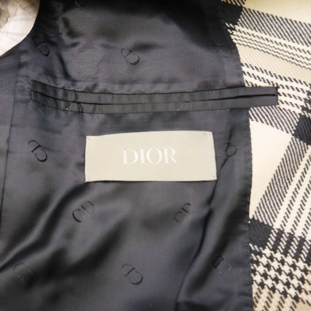 Dior by Kim Jones Tailored Jacket Bias Check Single 2 Buttons Blue Leather 48