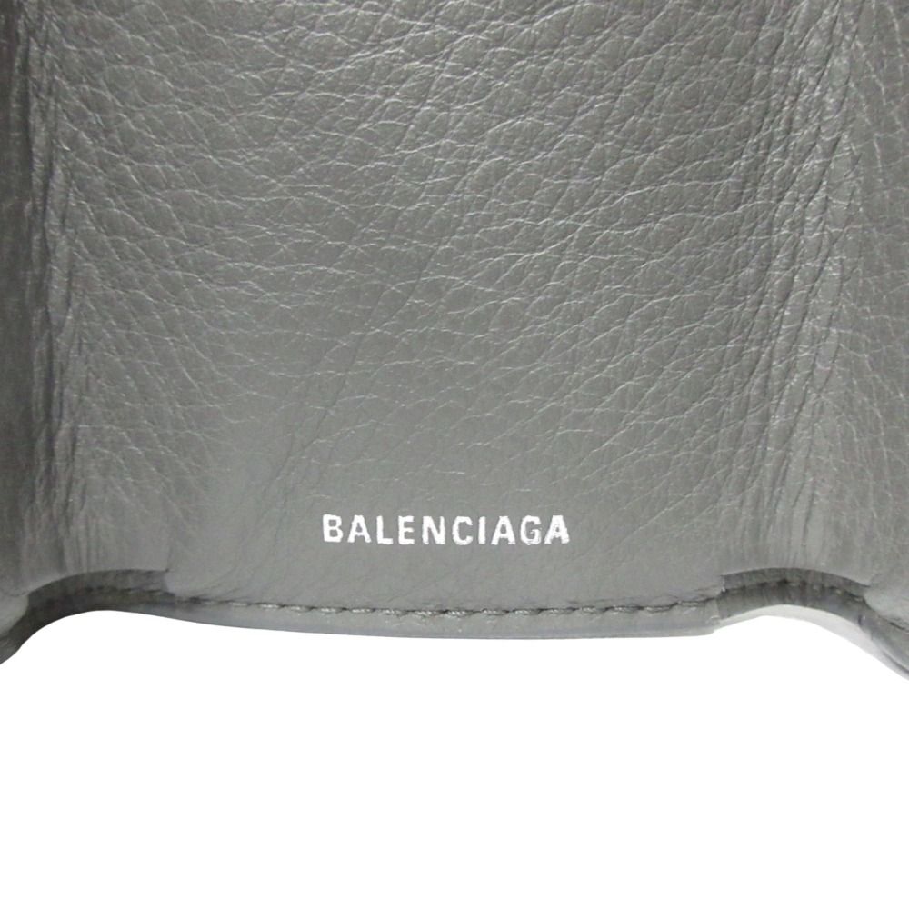 Balenciaga Paper Mini Wallet Case Trifold Leather Logo Print Gray