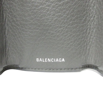 Balenciaga Paper Mini Wallet Case Trifold Leather Logo Print Gray