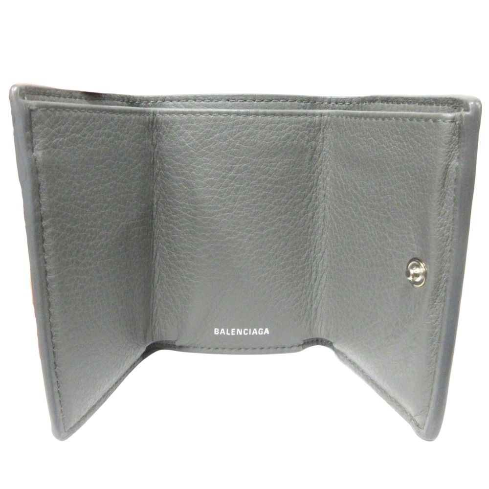 Balenciaga Paper Mini Wallet Case Trifold Leather Logo Print Gray