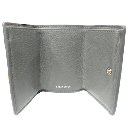 Balenciaga Paper Mini Wallet Case Trifold Leather Logo Print Gray